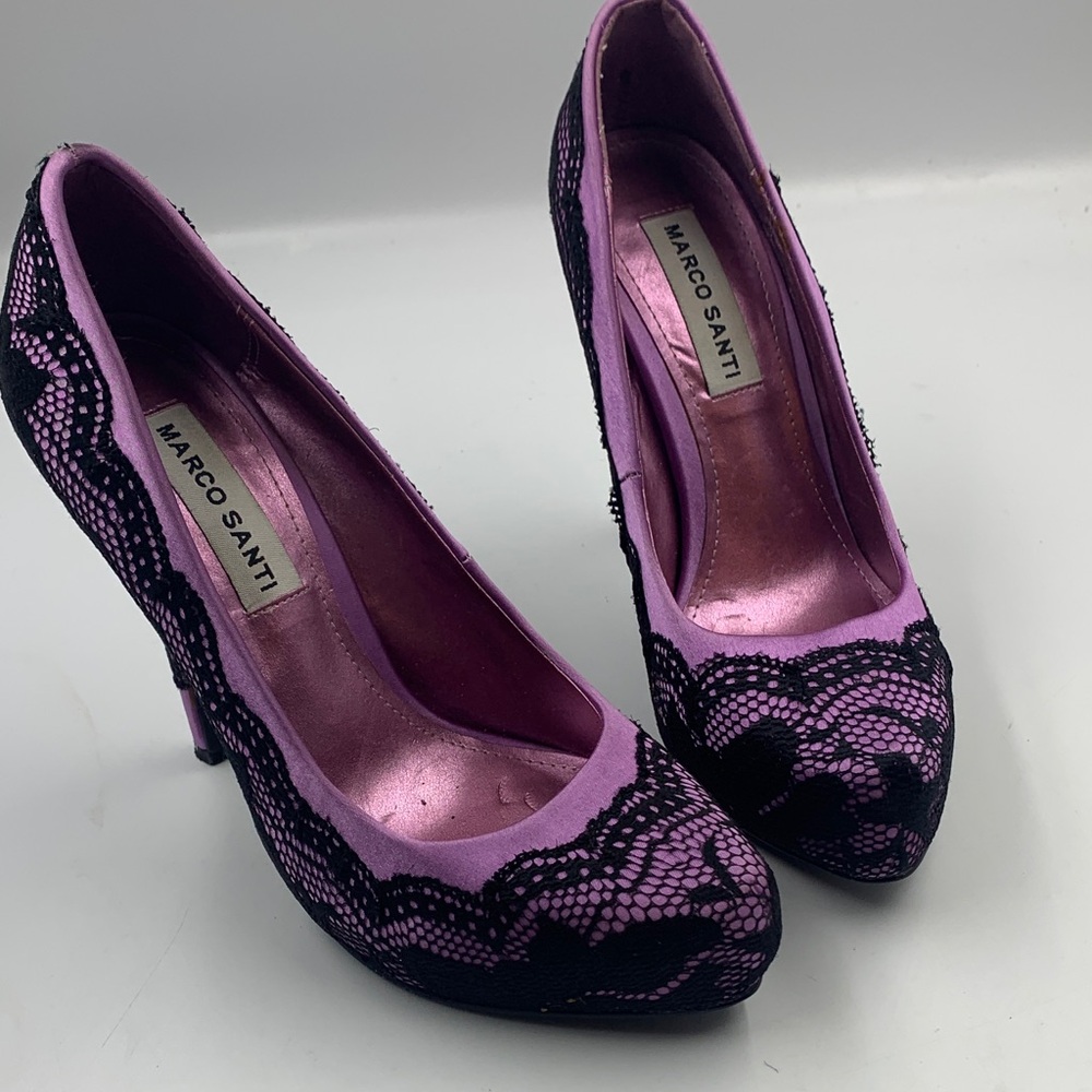 Marco Santi Fuchsia and Black Lace Heels